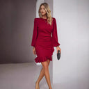 Ruffled Puff Sleeve Women's Wrap Dress