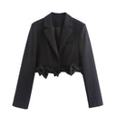 Chic Women's Cropped Blazer with Ruffle Accents