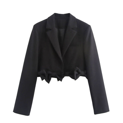 Chic Women's Cropped Blazer with Ruffle Accents