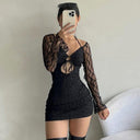 Chic Mini Dress with Sheer Sleeves & Ruffle Accents