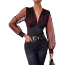Chic Polka Dot Bodysuit with Sheer Sleeves for Women