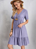 Chic Women's V-Neck Peplum Dress with Ruffle Accents