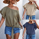 Chic Women's Blouse with Knot Detail and Puffed Sleeves