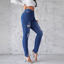Trendy Ripped Women's Skinny Jeans with Button Detail