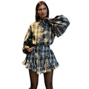 Stylish Women's Striped Blouses with Ruffled Hem and Billowy Sleeves