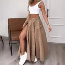 Women's Long Cargo Skirt with Side Slit and Handy Pockets