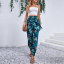 Tropical Print Women's Cargo Pants with Elastic Waist