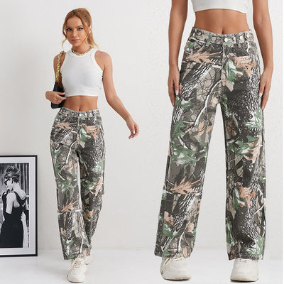 High-Waisted Camouflage Cargo Pants for Women