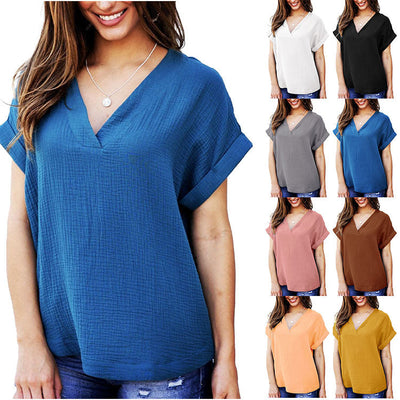 Women's Airy V-Neck Tee with Rolled Sleeves
