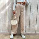 Flared Chino Pants with Decorative Buttons for Women