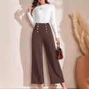 Chic Women's High-Waisted Wide-Leg Pants with Buttons