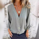 Women's Deep V-Neck Blouse with Button Accents