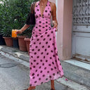 Chic Dotted Maxi Dress with Deep V-Neck