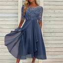 Ladies Lace Sleeve Midi Dress with Flared Skirt