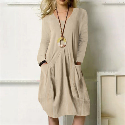 Chic Cotton Dress with Pocket Design