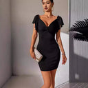 Chic V-Neck Mini Dress with Ruffle Accents