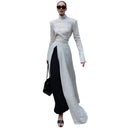 Chic Maxi Dress with Asymmetrical Color and High Neck Design