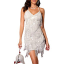 Glittering Evening Dress with Fringes & Deep Neckline