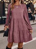 Women's Stylish Dress with Ruffled Hem and Puffed Sleeves