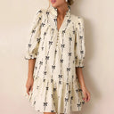 Flowy Ruffled Dress with Bow Print for Women