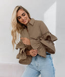 Voluminous Ruffled Sleeve Women's Blouse