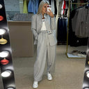Chic Women's Sweater-Blazer Set with Wide-Leg Pants