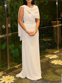 Chic Evening Dress with Asymmetrical Shawl and Flattering Silhouette