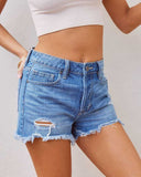 High-Waisted Distressed Denim Shorts with Frayed Hem