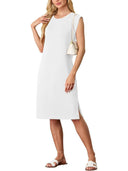 Chic Midi Dress with Side Slits and Round Neck