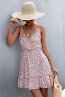 Women's Floral Ruffle Wrap Dress - Stylish V-Neck Design