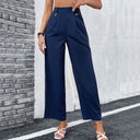 Chic High-Waist Wide-Leg Pants with Button Accents for Women