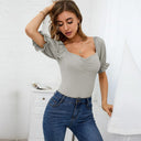 Stylish Women's Puff Sleeve Ruching Bodysuits