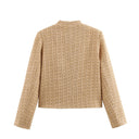 Chic Women's Blazer Jacket in Classic Tweed with Button Accents
