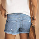 Trendy Women's Distressed Denim Shorts with Frayed Edges