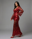 Stunning Evening Dress with Sequins and Sheer Sleeves
