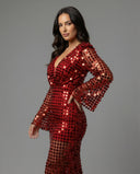 Stunning Evening Dress with Sequins and Sheer Sleeves