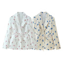 Floral Pattern Blazer Jacket with Adjustable Belt for Women