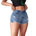 Chic High-Waisted Women's Denim Shorts with Trendy Distressed Accents