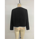 Chic Short-Sleeved Blazer Jacket for Women with Contrasting Piping and Pockets