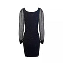 Chic Women's Cocktail Dress with Sheer Sleeves and Glitter Accents