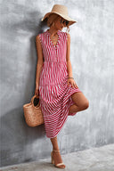 Striped Women's Maxi Dress with Full Button Design