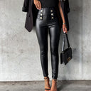 Chic Shiny Women's Leggings with Decorative Buttons