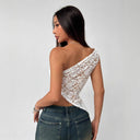 Chic One-Sided Lace Top with Sheer Accent