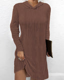 Chic Hooded Knit Dress with Side Slit