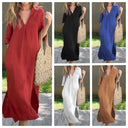 Chic V-Neck Midi Dress with Side Pockets