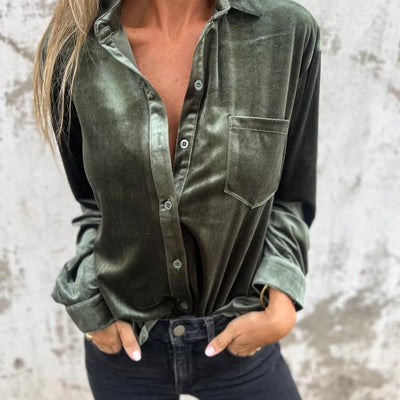 Satin Blouse with Classic Collar and Pocket