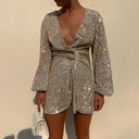 Stunning Evening Dress with Dazzling Sequins and V-Neck Design