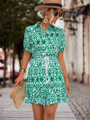 Stylish Short Sleeve Dress with Adjustable Waist Tie