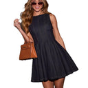 Stylish A-Line Denim Dress with Unique Waistband