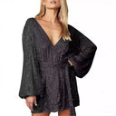 Chic Wrap Dress with Deep V-Neck & Flowy Sleeves